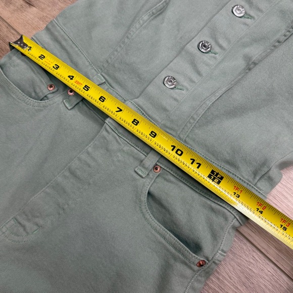 Etica Ivy Crop Kick Flare Jumpsuit Sage Green Button Front Raw Hem Ethical - Picture 7 of 12